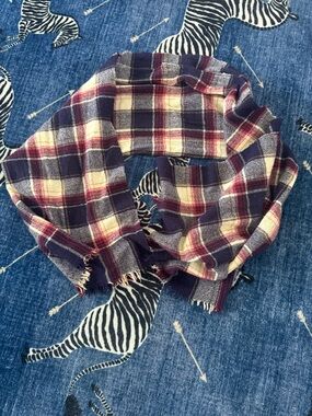 Madewell Plaid Fringe Scarf in Navy, Cream & Burgundy